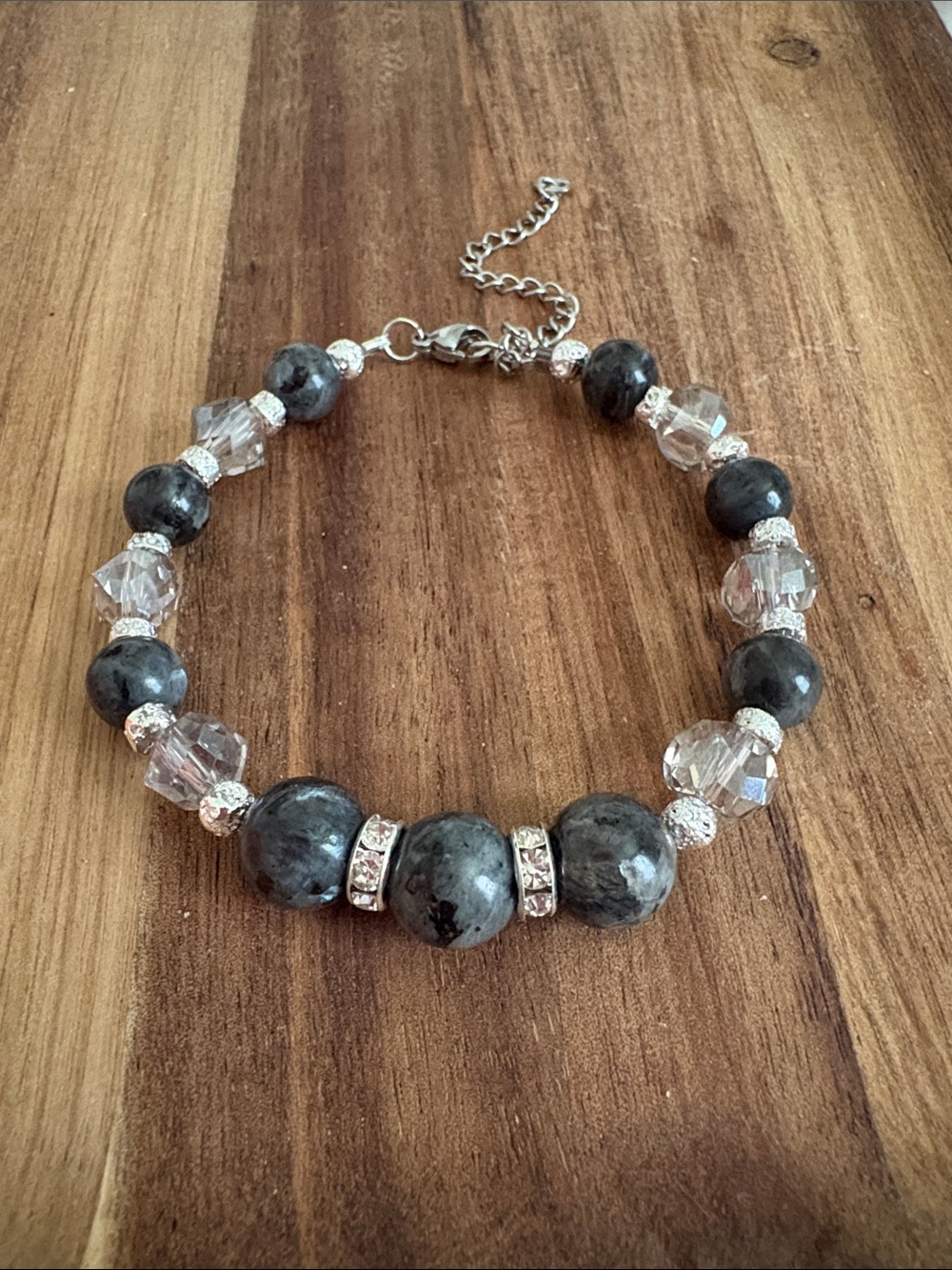 Handcrafted Beaded Bracelet with Labradorite and Plated Lava Stone